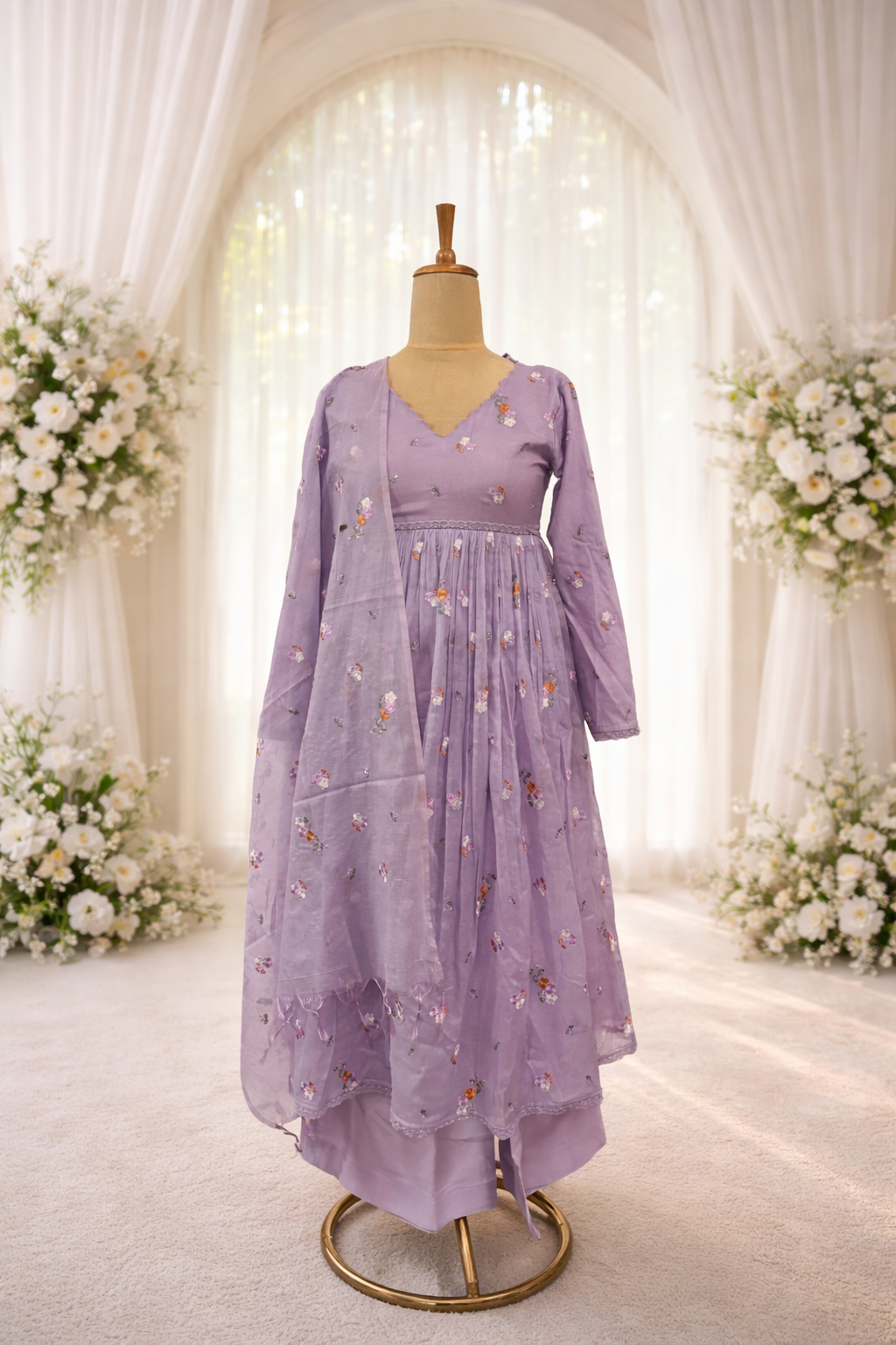 Lavender Mul Chanderi Set